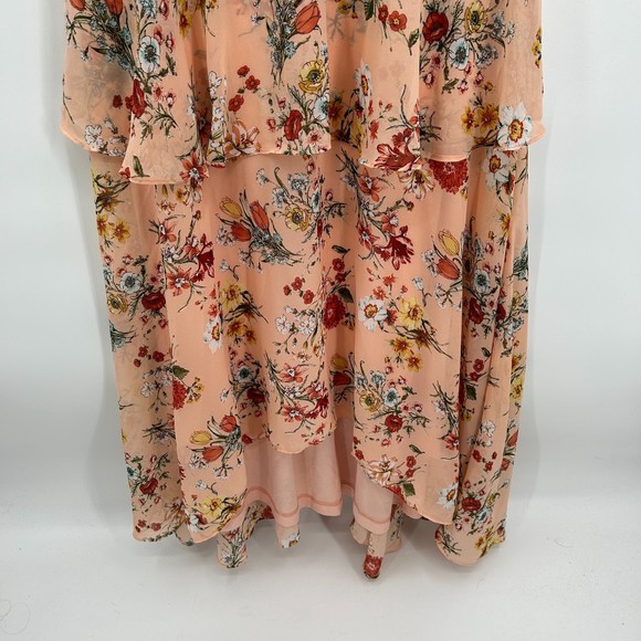 NWT LULUS Gabriella Blush Pink Floral Print Ruffled High-Low Maxi Dress Medium - Picture 8 of 9